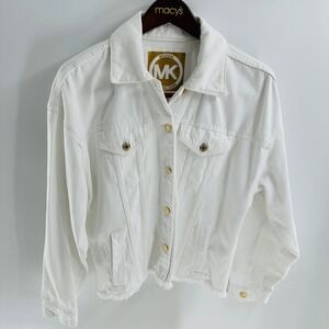Michael Kors Denim‎ Jacket Frayed Hem Gold Button Detail White Size M
